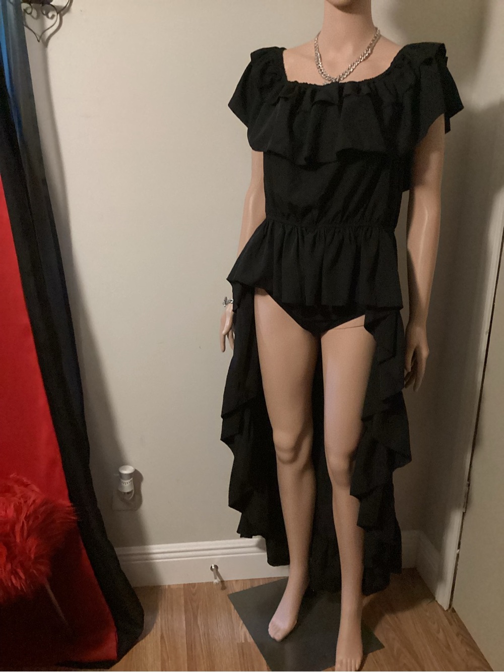 Black Ruffled High-Low Shirt - Picture 3 of 4